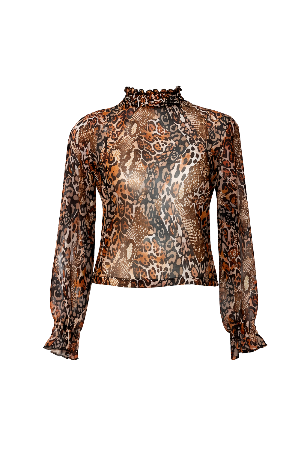 Blusa Mesh Animal High Neck